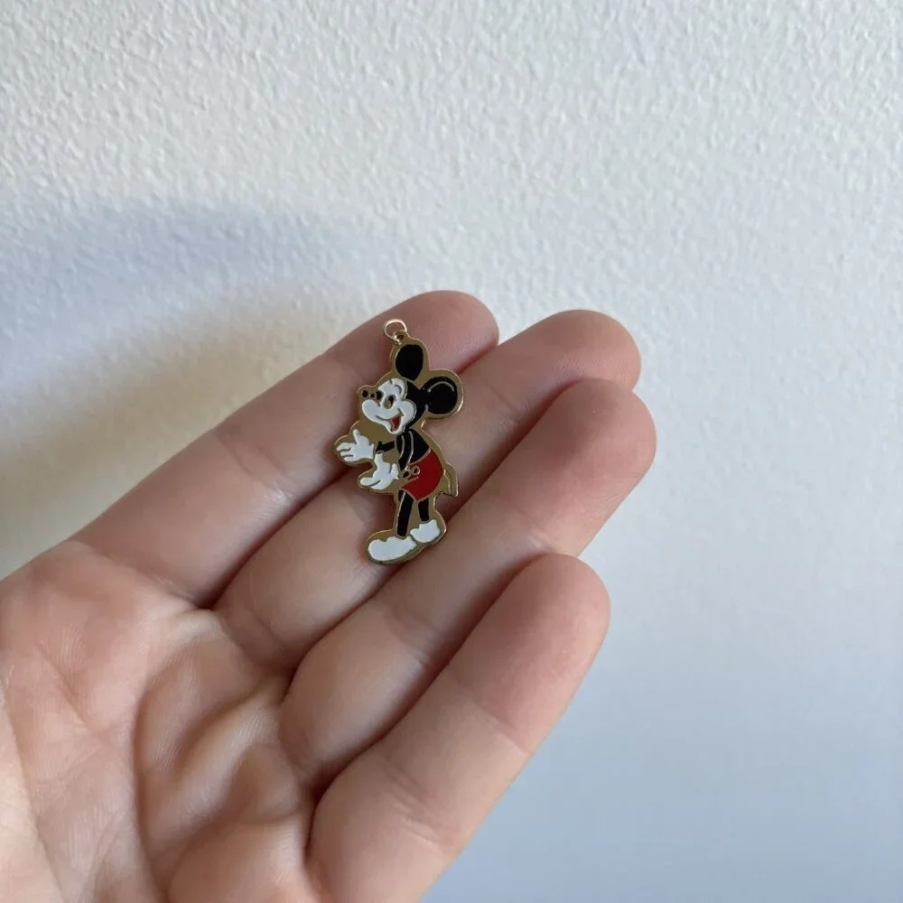Vintage Walt Disney Mickey Mouse Enamel‎ Gold Tone Necklace Pendant